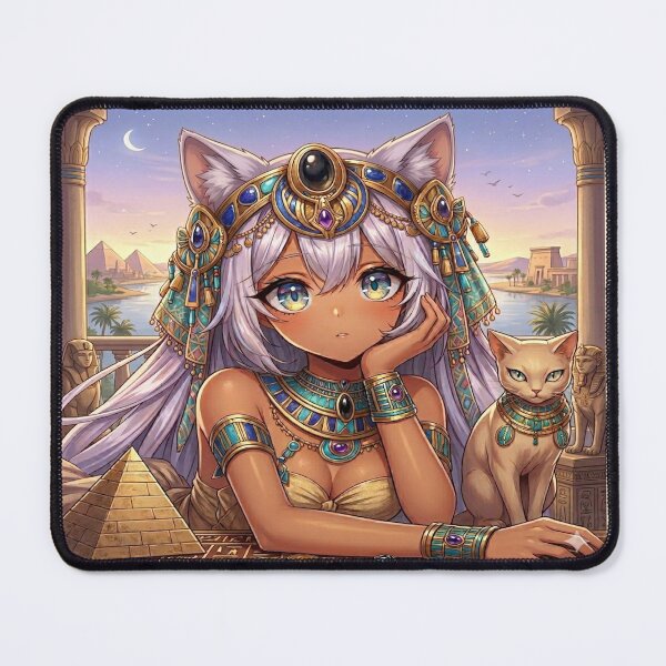 Item preview, Egyptian Anime Cat Girl Mouse Pad Art designed and sold by CozyHavenStudio.