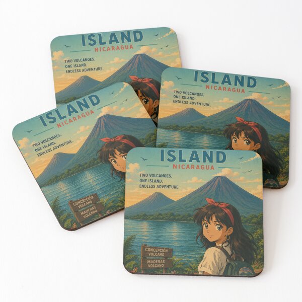 Item preview, Ometepe Island Volcanoes Nicaragua Retro Anime Travel Poster designed and sold by ElartedeNoel.