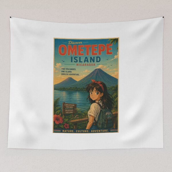 Item preview, Ometepe Island Volcanoes Nicaragua Retro Anime Travel Poster designed and sold by ElartedeNoel.