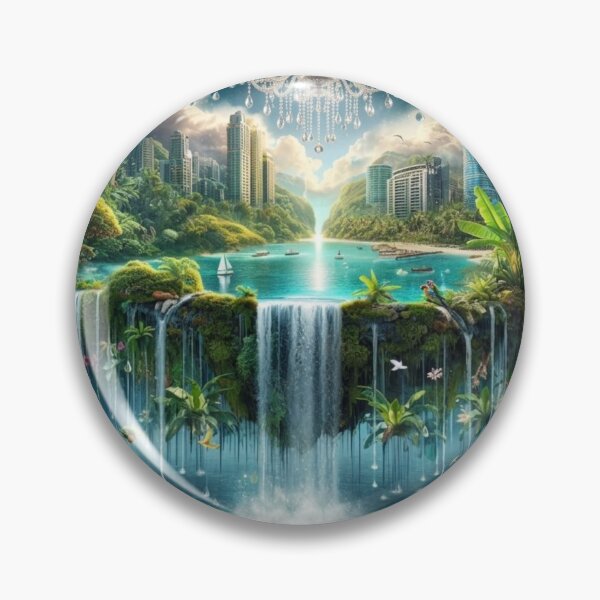 Item preview, Luminous Chandelier City - AI Surreal Floating Island with Waterfalls designed and sold by IRON SIREN.