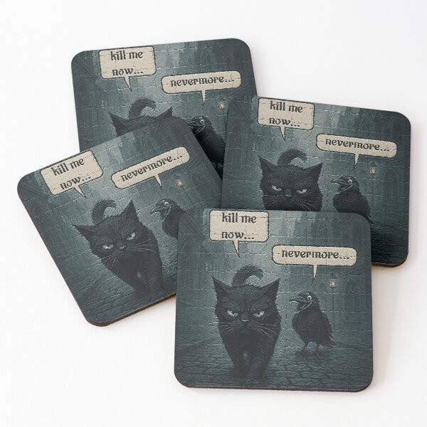 Item preview, Grumpy Cat & Cheerful Raven on Gothic Street – Dark Humor Illustration designed and sold by zoliartdesign.