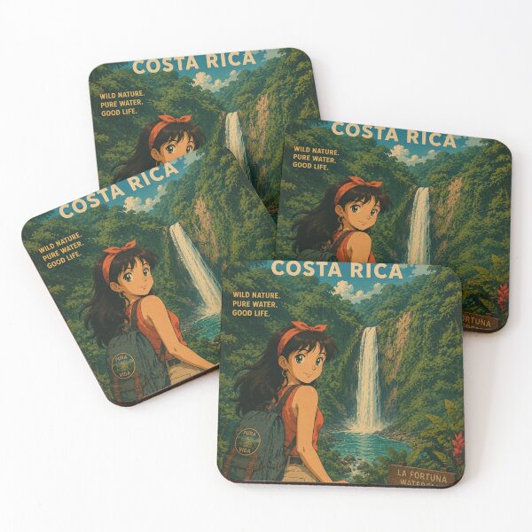 Item preview, La Fortuna Waterfall Costa Rica Retro Anime Travel Poster designed and sold by ElartedeNoel.