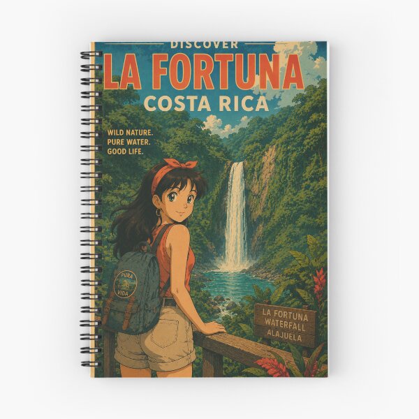 Item preview, La Fortuna Waterfall Costa Rica Retro Anime Travel Poster designed and sold by ElartedeNoel.