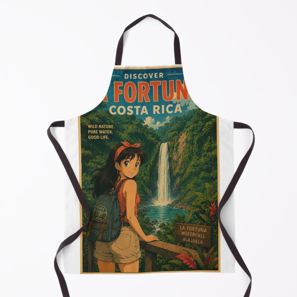 Item preview, La Fortuna Waterfall Costa Rica Retro Anime Travel Poster designed and sold by ElartedeNoel.