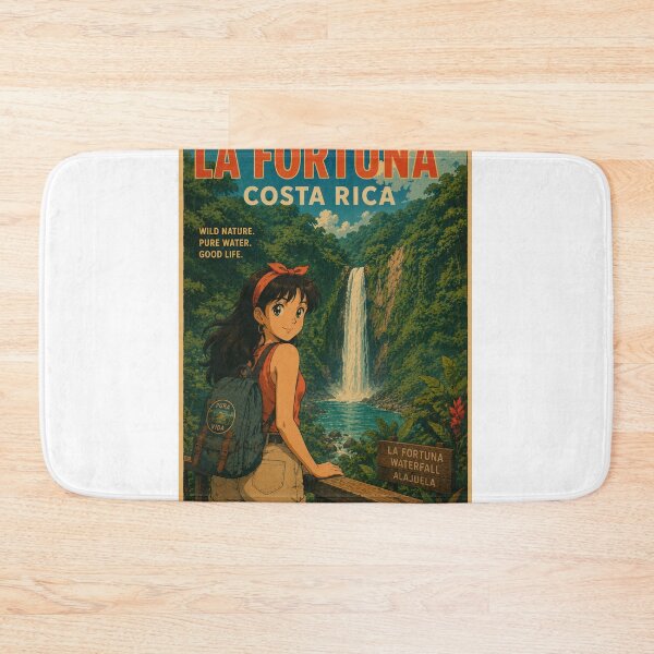 Item preview, La Fortuna Waterfall Costa Rica Retro Anime Travel Poster designed and sold by ElartedeNoel.