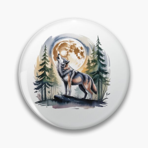 Item preview, Howling Wolf at the Full Moon in a Pine Forest (Watercolor Style) designed and sold by SharpAura25.