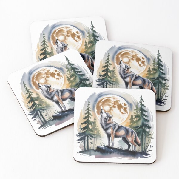 Item preview, Howling Wolf at the Full Moon in a Pine Forest (Watercolor Style) designed and sold by SharpAura25.