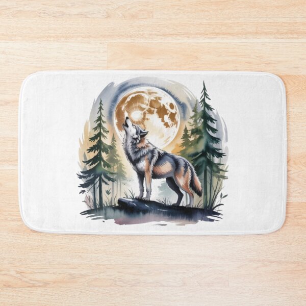 Item preview, Howling Wolf at the Full Moon in a Pine Forest (Watercolor Style) designed and sold by SharpAura25.