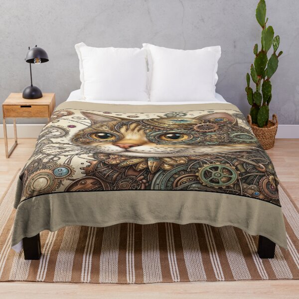 Item preview, Steampunk Mechanical Cat Cozy Throw Blanket designed and sold by CozyHavenStudio.
