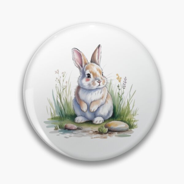 Item preview, Cute Watercolor Rabbit in Grass and Wildflowers on a Black Background designed and sold by SharpAura25.
