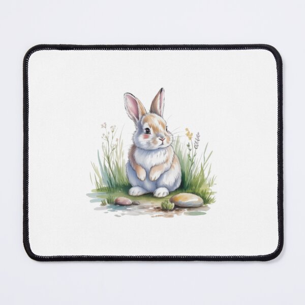 Item preview, Cute Watercolor Rabbit in Grass and Wildflowers on a Black Background designed and sold by SharpAura25.
