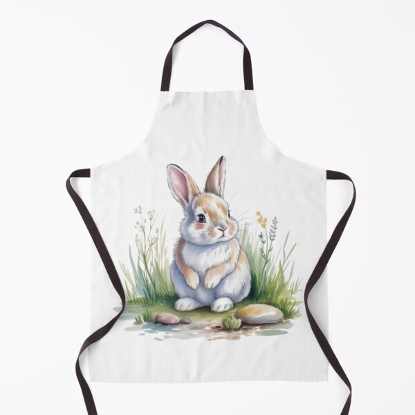 Item preview, Cute Watercolor Rabbit in Grass and Wildflowers on a Black Background designed and sold by SharpAura25.