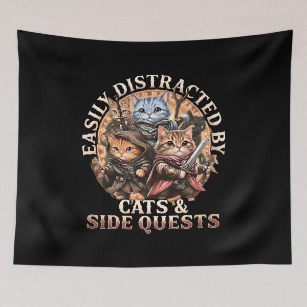 Item preview, Easily Distracted by Cats and Side Quests  designed and sold by gear-posters.