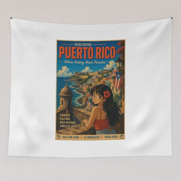 Item preview, Old San Juan Puerto Rico Retro Anime Travel Poster designed and sold by ElartedeNoel.