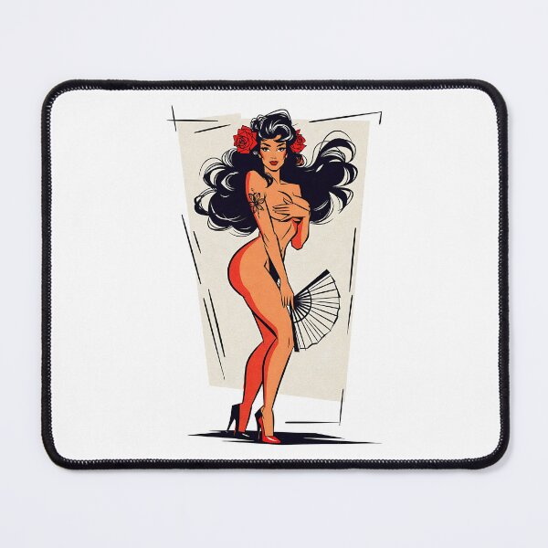 Item preview, Retro Pin-Up Nude with Red Stockings and Fan designed and sold by HappyOops.