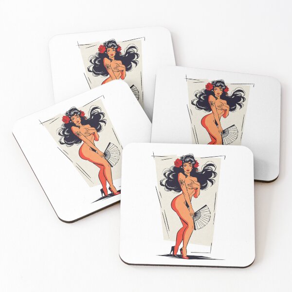 Item preview, Retro Pin-Up Nude with Red Stockings and Fan designed and sold by HappyOops.