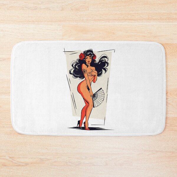 Item preview, Retro Pin-Up Nude with Red Stockings and Fan designed and sold by HappyOops.