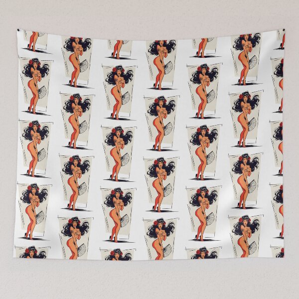 Item preview, Retro Pin-Up Nude with Red Stockings and Fan designed and sold by HappyOops.