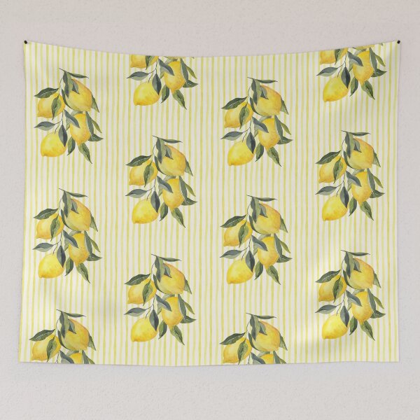 Item preview, Watercolor Lemons on Yellow Stripes Art designed and sold by HBBS DESIGNS.