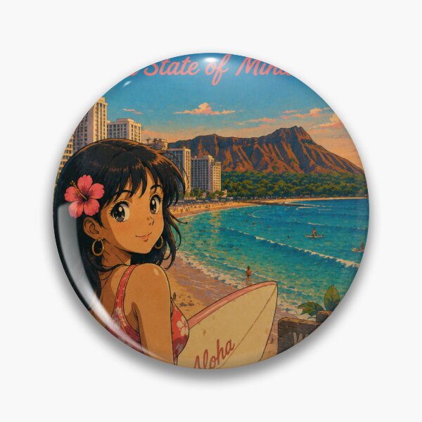 Artikelvorschau, Waikiki Beach Hawaii Retro-Anime-Reiseposter entworfen und verkauft von ElartedeNoel.