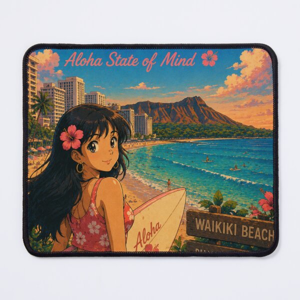 Item preview, Waikiki Beach Hawaii Retro Anime Travel Poster designed and sold by ElartedeNoel.