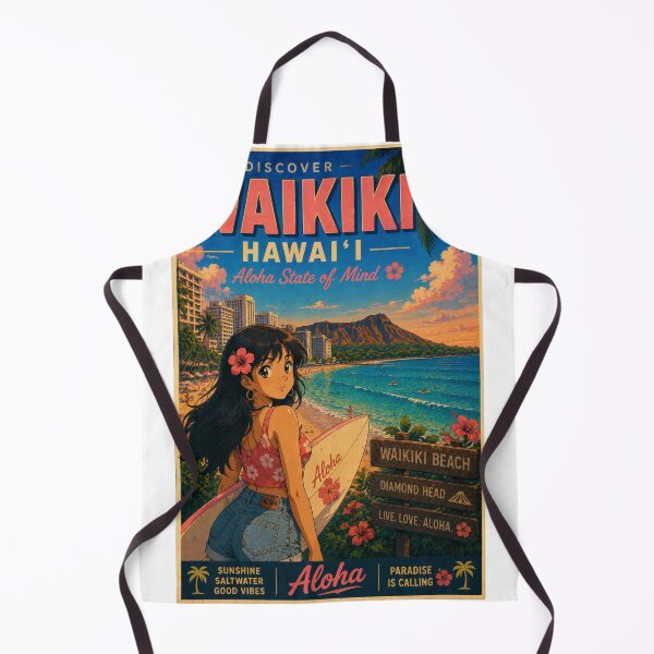 Item preview, Waikiki Beach Hawaii Retro Anime Travel Poster designed and sold by ElartedeNoel.