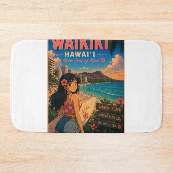 Item preview, Waikiki Beach Hawaii Retro Anime Travel Poster designed and sold by ElartedeNoel.