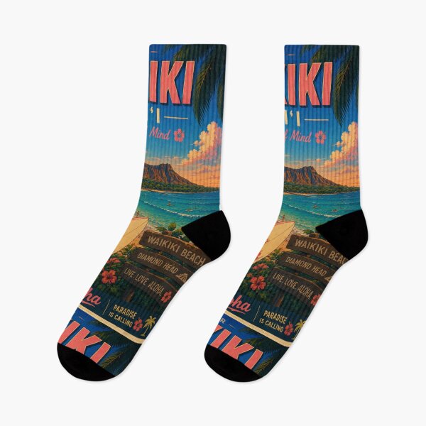 Item preview, Waikiki Beach Hawaii Retro Anime Travel Poster designed and sold by ElartedeNoel.