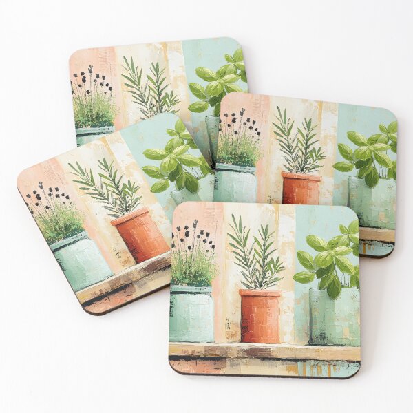 Item preview, Rustic Herb Garden Display - Potted Botanical Herbs Basil, Lavender, Rosemary designed and sold by OlfactoART Studio.