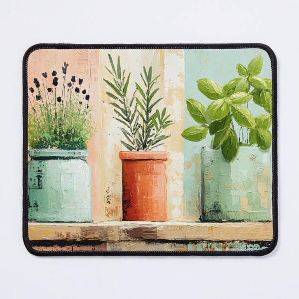 Item preview, Rustic Herb Garden Display - Potted Botanical Herbs Basil, Lavender, Rosemary designed and sold by OlfactoART Studio.