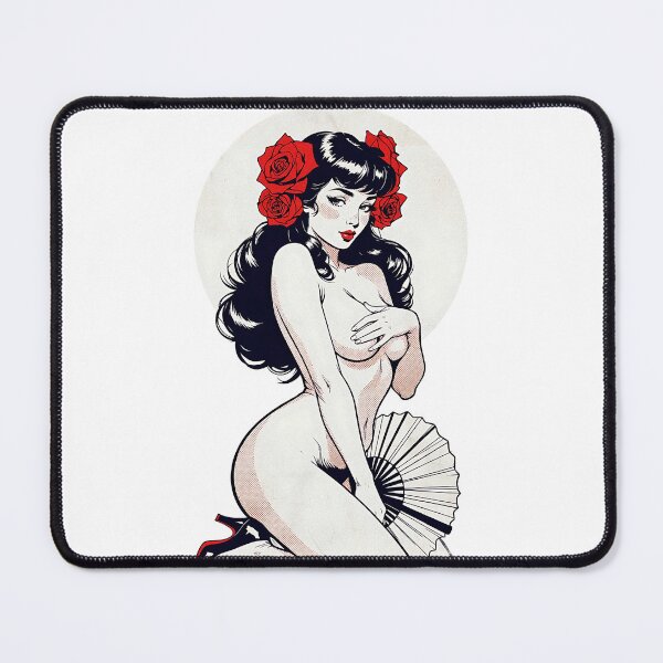 Item preview, Retro Pin-Up Nude with Red Roses and Fan designed and sold by HappyOops.
