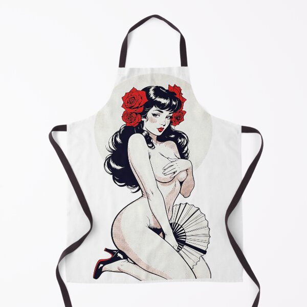 Item preview, Retro Pin-Up Nude with Red Roses and Fan designed and sold by HappyOops.