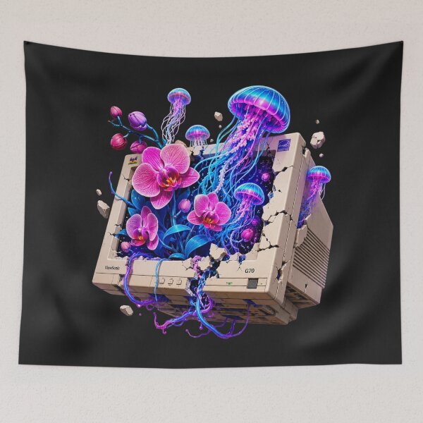 Item preview, Retro Tech Bloom Surreal Weirdcore Art designed and sold by MarVan-Prints.