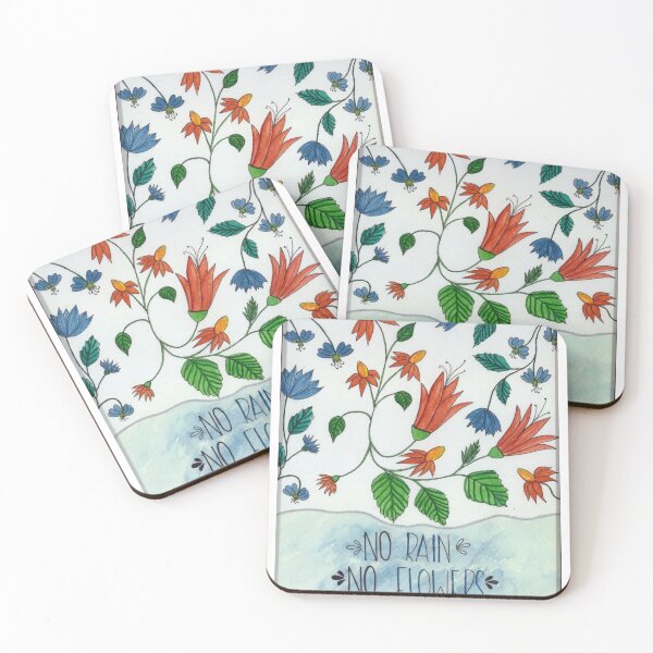 Item preview, No Rain No Flowers Floral Quote Illustration designed and sold by aleenaroseart.