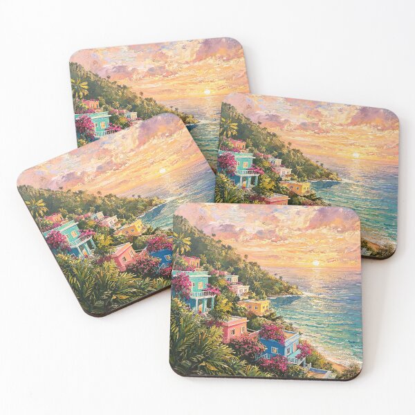 Item preview, Colorful Sunset Over Beachside Village designed and sold by BrickByDream.