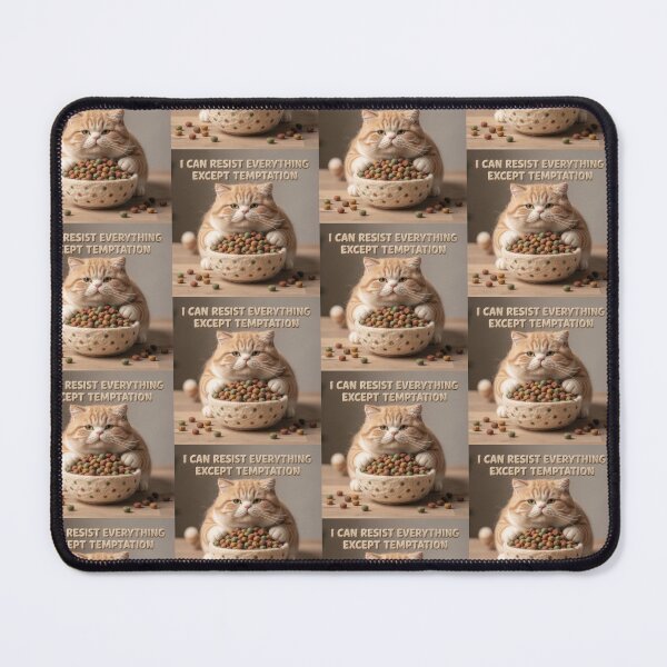 Item preview, Oscar Wilde Wooly Cat Illustration, Funny Fat Cat Eating Food, “I Can Resist Anything Except Temptation” Quote Art, Literary Humor Gift, Aesthetic Classic Wool Style Cat Print designed and sold by Donsean22.