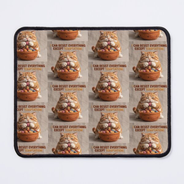Item preview, Oscar Wilde Cat Illustration, Funny Fat Cat Eating Food, “I Can Resist Anything Except Temptation” Quote Art, Literary Humor Gift, Aesthetic Wool Style Cat Print designed and sold by Donsean22.