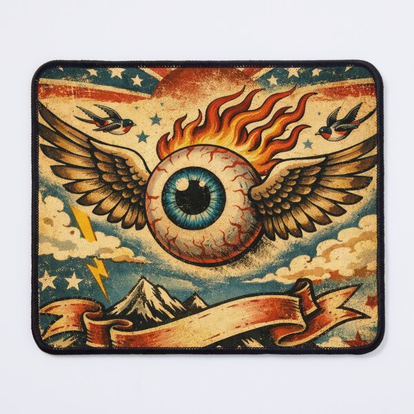 Item preview, Traditional Tattoo Flying Eye and Sunburst designed and sold by Dragonmotor Media.