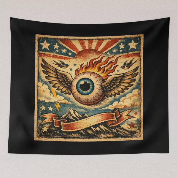 Item preview, Traditional Tattoo Flying Eye and Sunburst designed and sold by Dragonmotor Media.