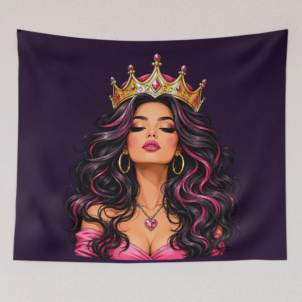 Item preview, Queen Energy Glamour Portrait – Pink Crown Goddess, Luxury Feminine Power Art designed and sold by Jankes88.
