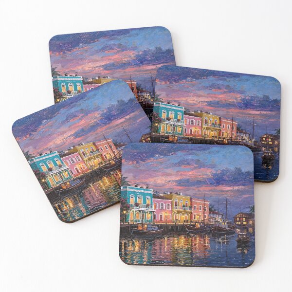 Item preview, Vibrant Mediterranean Harbor at Dusk designed and sold by BrickByDream.
