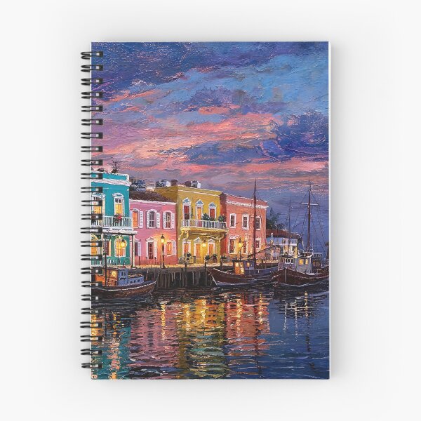 Item preview, Vibrant Mediterranean Harbor at Dusk designed and sold by BrickByDream.