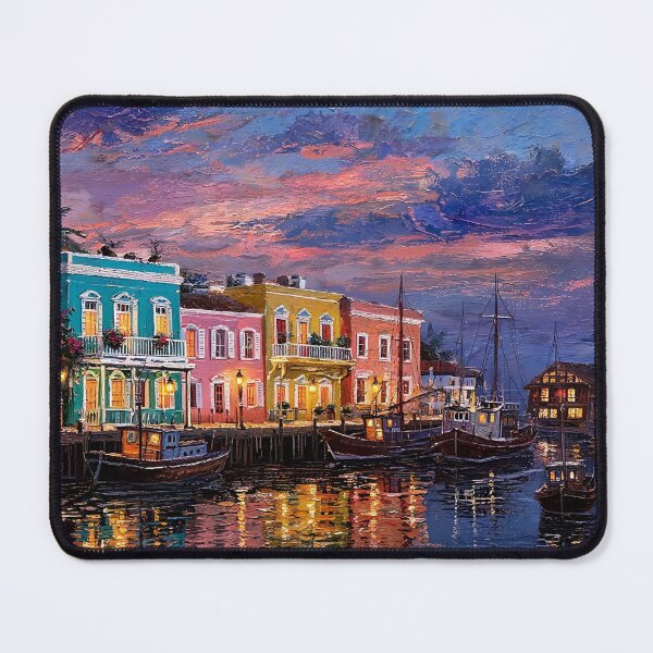 Item preview, Vibrant Mediterranean Harbor at Dusk designed and sold by BrickByDream.