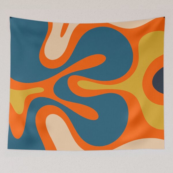 Item preview, Retro Modern Abstract Smooth Contours Pattern Orange Blue Mustard designed and sold by kierkegaard.