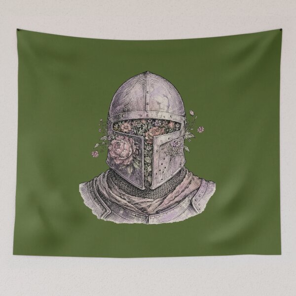 Item preview, Knight Helmet with Blooming Flowers Medieval Floral Knight Art designed and sold by bosamji.