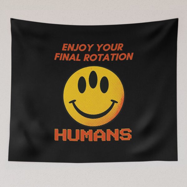 Item preview, Enjoy Your Final Rotation Humans – Retro Arcade Alien Smiley Face designed and sold by pulse_retail.