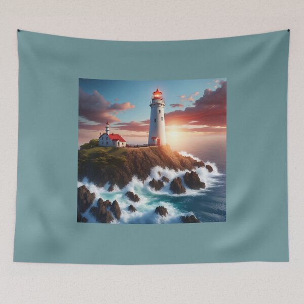 Item preview, Guardian of the Coast – Majestic Lighthouse Sunset designed and sold by UmSkelig834.