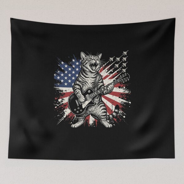 Item preview, American Flag Rock Guitar Cat Musician designed and sold by SofenArt.