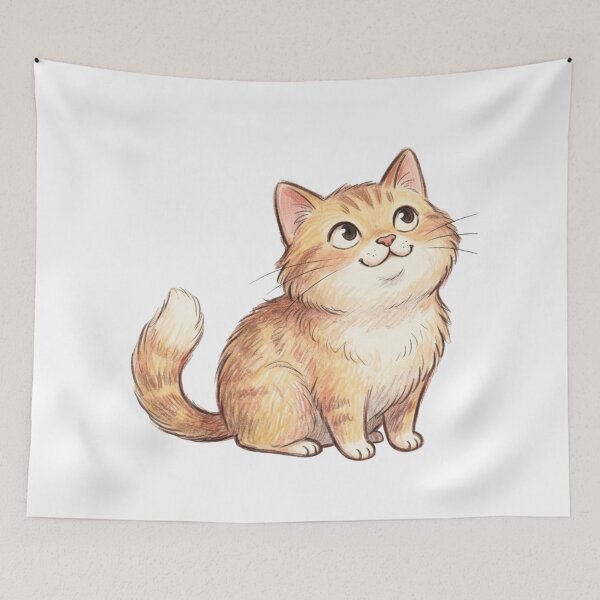Item preview, Fluffy Orange Tabby Cat Looking Up Cute Hand-Drawn Illustration designed and sold by TaiwanMemory.