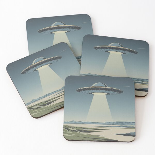 Item preview, Retro UFO, 1950s Sci-Fi Wall Art, Flying Saucer Landscape Print designed and sold by LatentGoods.